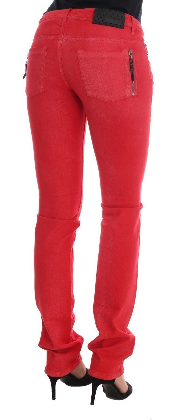 Red Cotton Stretch Slim Jeans