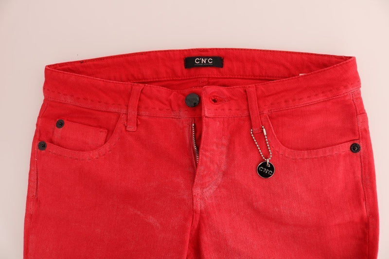 Red Cotton Stretch Slim Jeans