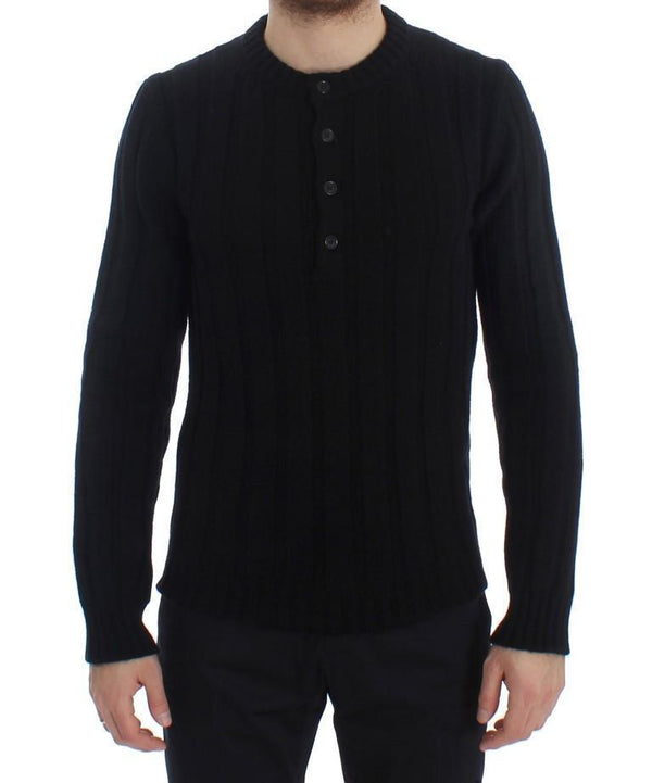 Black Henley Knitted Cashmere Sweater