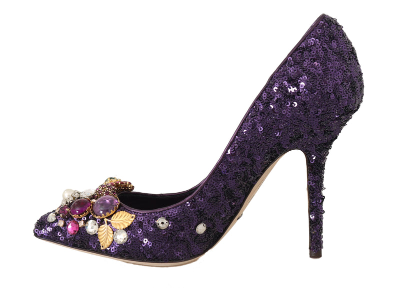 Purple Sequined Leather Crystal