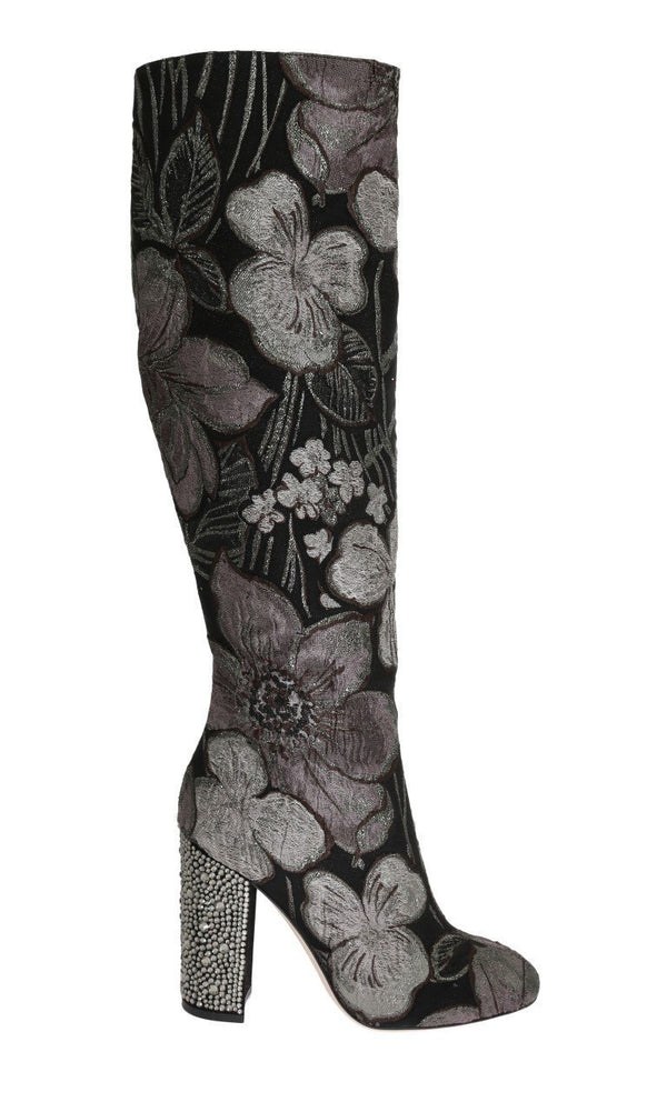 Black Silver Jacquard Crystal Boots