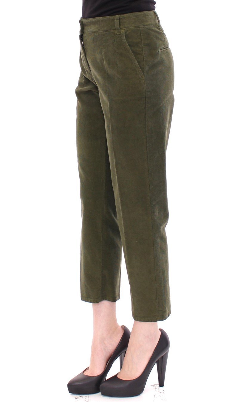Green Cotton Cropped Corduroys Jeans Pants