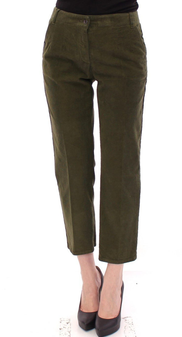 Green Cotton Cropped Corduroys Jeans Pants