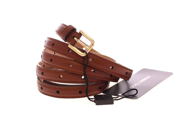 Brown Leather Skinny Belt