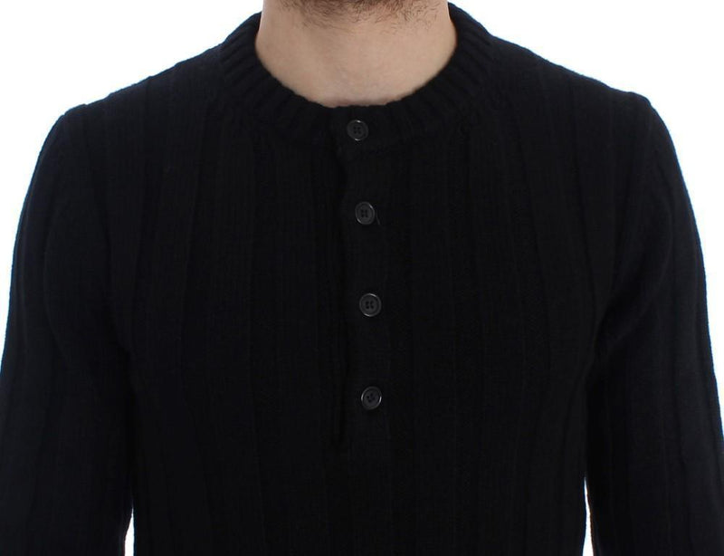 Black Henley Knitted Cashmere Sweater