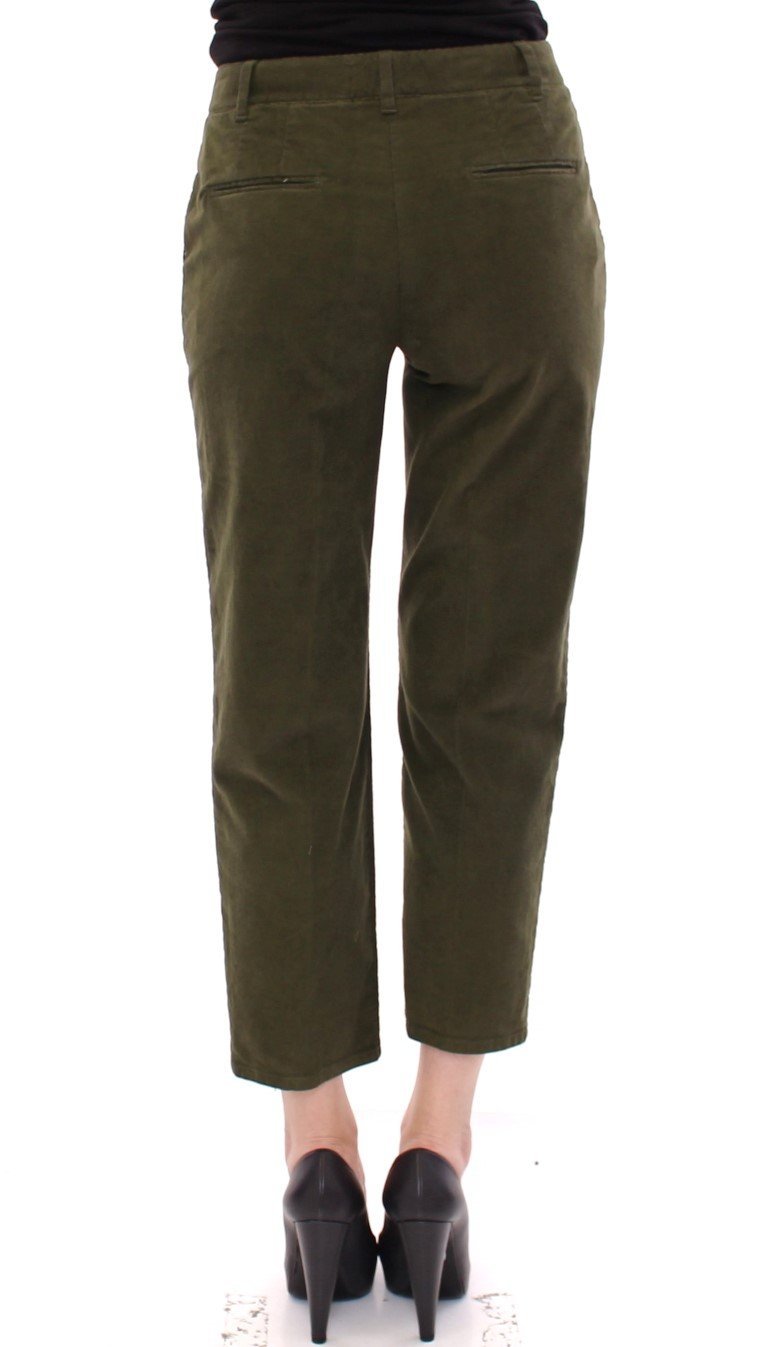 Green Cotton Cropped Corduroys Jeans Pants