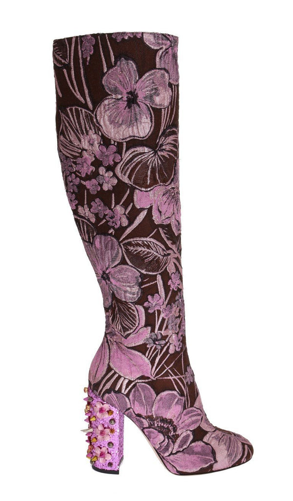 Purple Pink Jacquard Crystal Boots