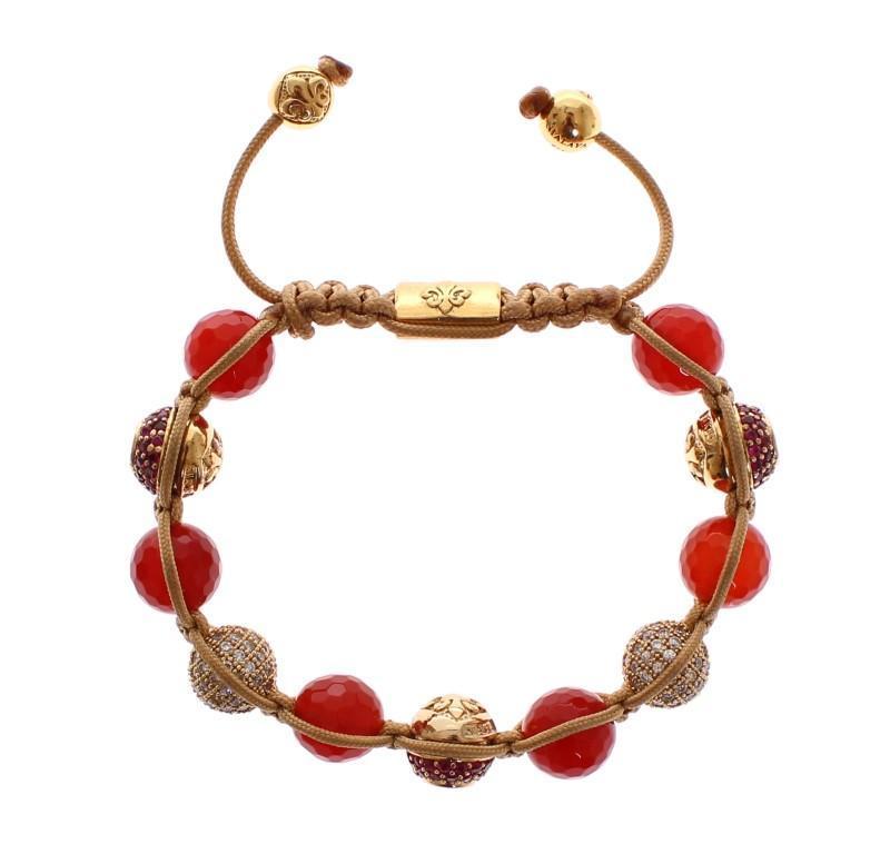 Red Jade CZ 18k Gold Plated 925 Silver Bracelet