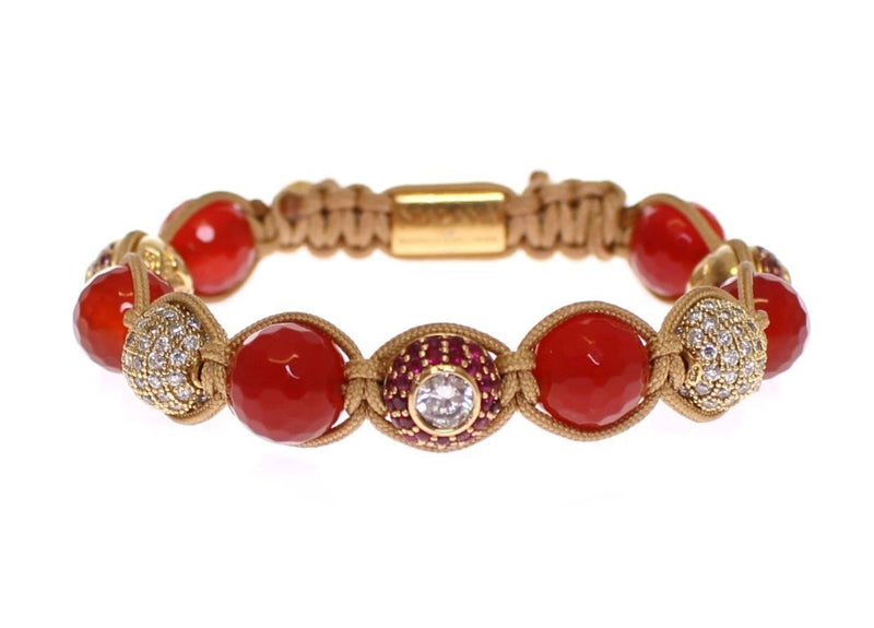 Red Jade CZ 18k Gold Plated 925 Silver Bracelet