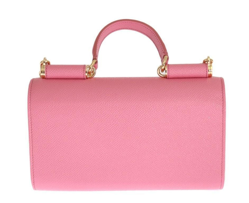 Pink Dauphine Leather SICILY VON Phone Purse Bag with Link and Leather Handle Strap