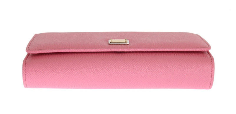 Pink Dauphine Leather SICILY VON Phone Purse Bag with Link and Leather Handle Strap