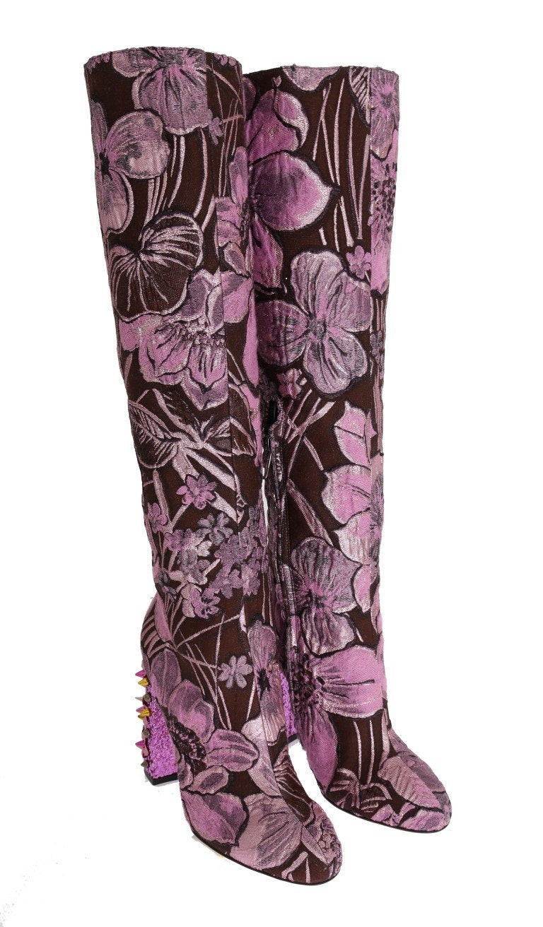 Purple Pink Jacquard Crystal Boots