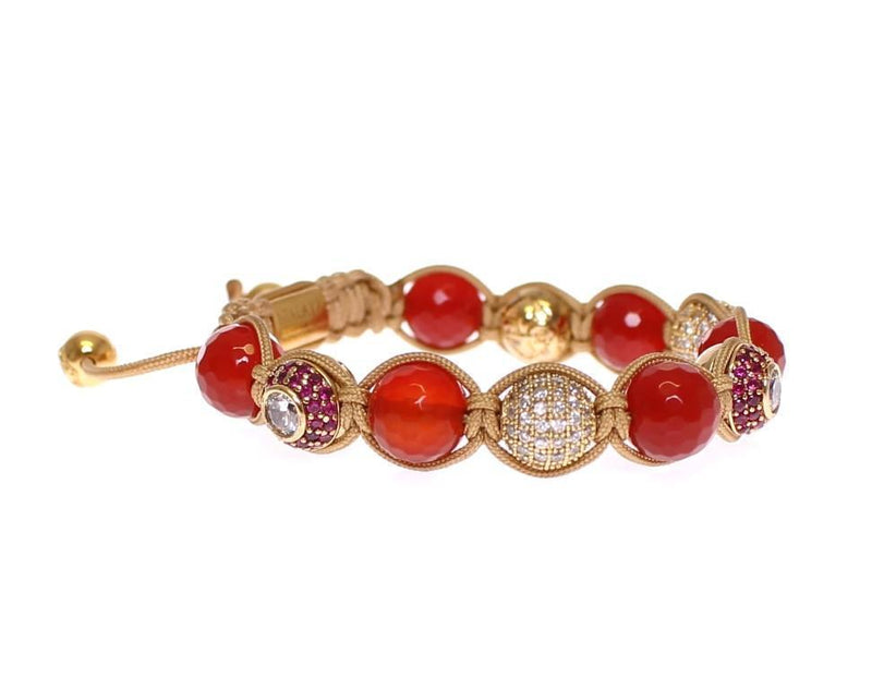 Red Jade CZ 18k Gold Plated 925 Silver Bracelet