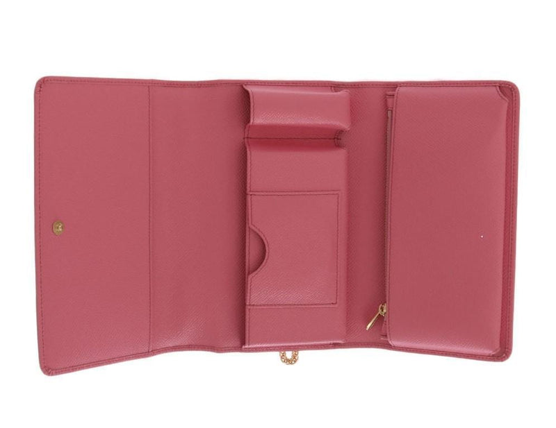 Pink Dauphine Leather SICILY VON Phone Purse Bag with Link and Leather Handle Strap