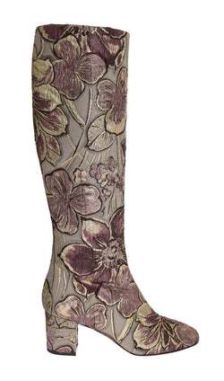 Purple Pink Jacquard Floral Boots