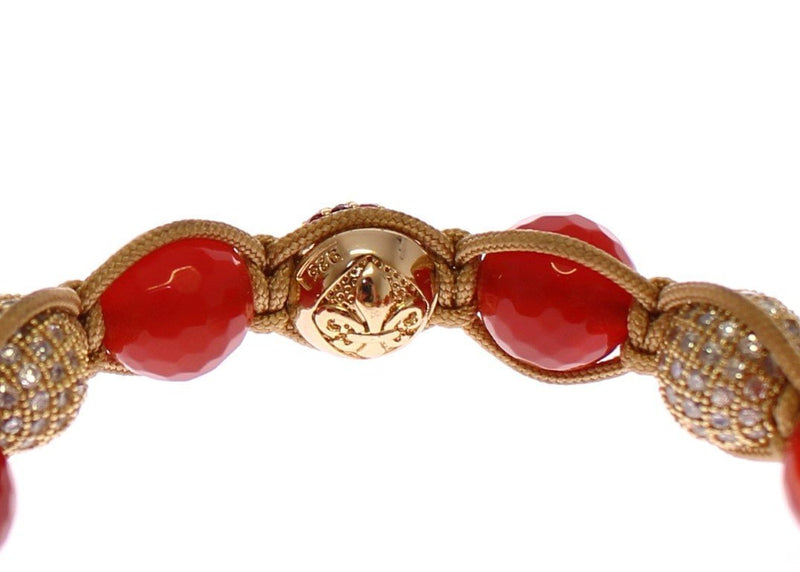 Red Jade CZ 18k Gold Plated 925 Silver Bracelet