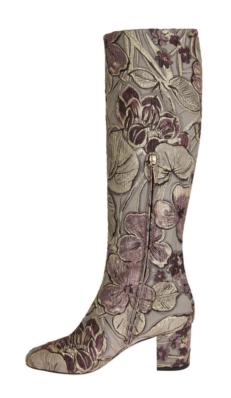 Purple Pink Jacquard Floral Boots