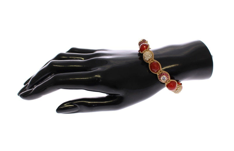 Red Jade CZ 18k Gold Plated 925 Silver Bracelet