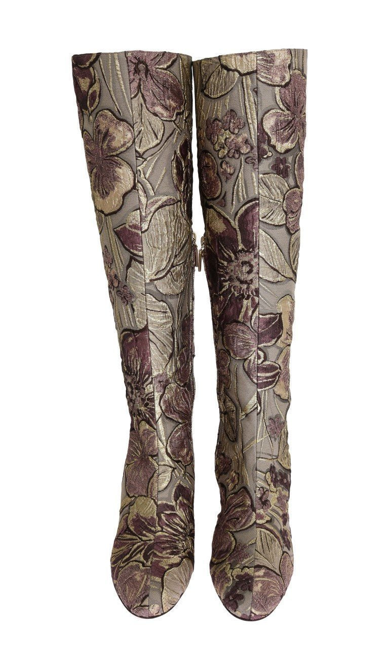 Purple Pink Jacquard Floral Boots