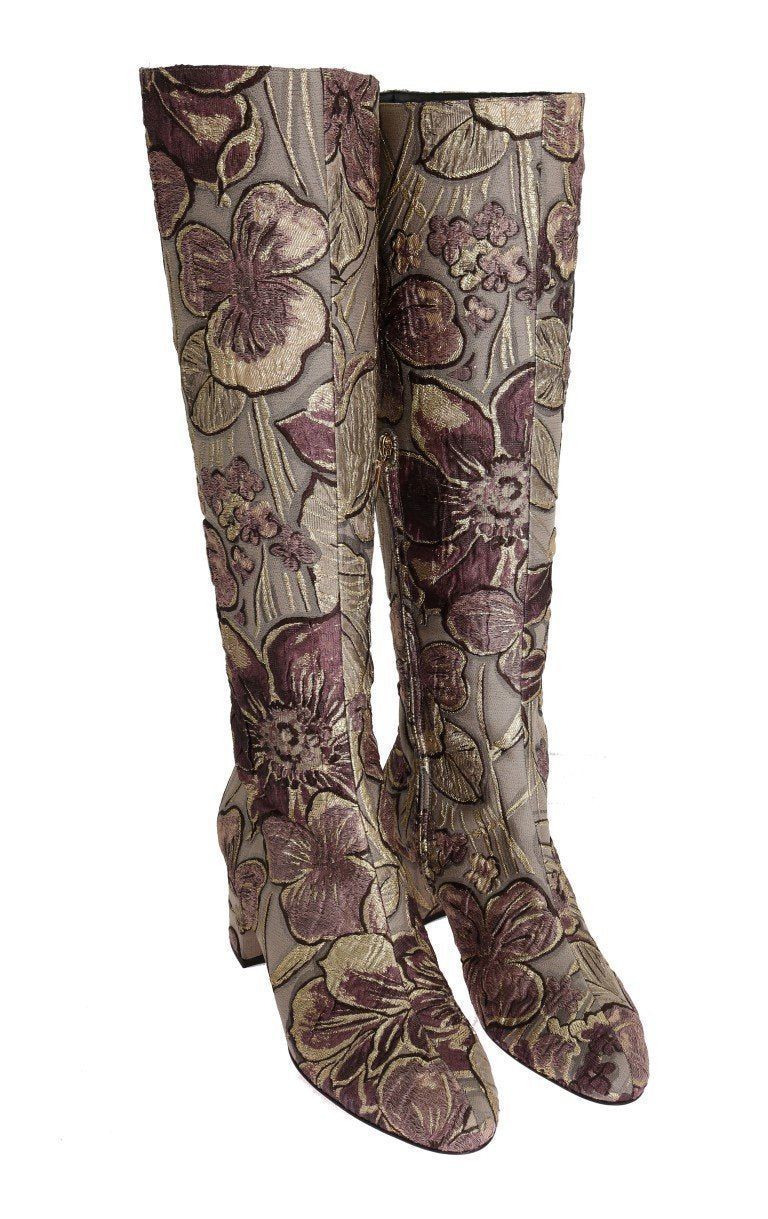 Purple Pink Jacquard Floral Boots