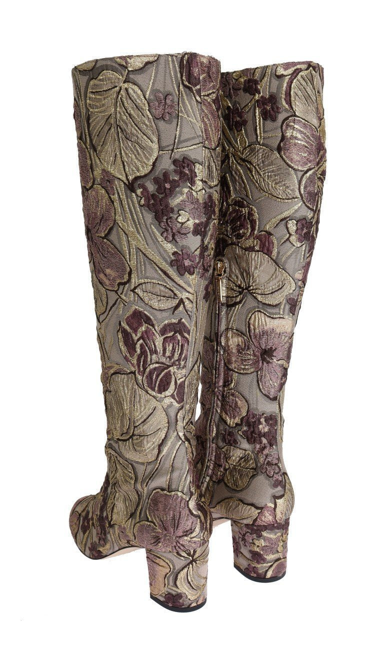 Purple Pink Jacquard Floral Boots