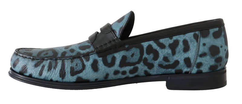 Blue Leopard Moccasins Leather Loafers
