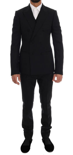 Black Wool Stretch Double Breasted Suit