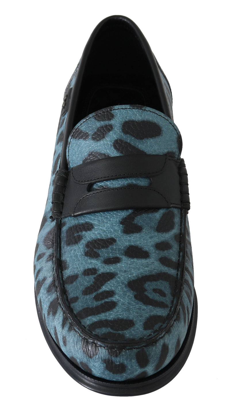 Blue Leopard Moccasins Leather Loafers