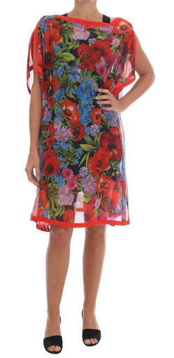 Multicolor Floral Silk Poncho Dress