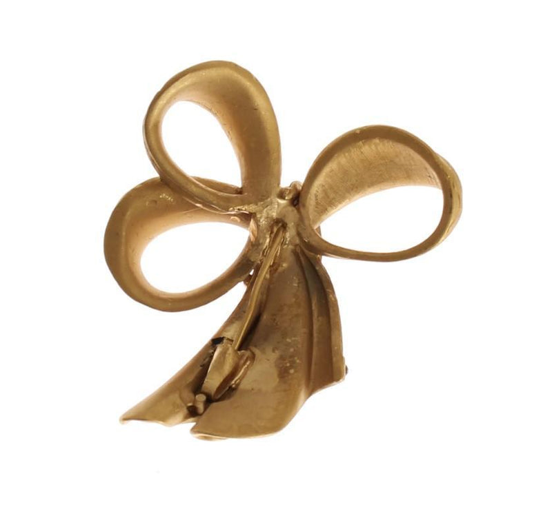 Gold Bow Crystal Stones Brooch Pin