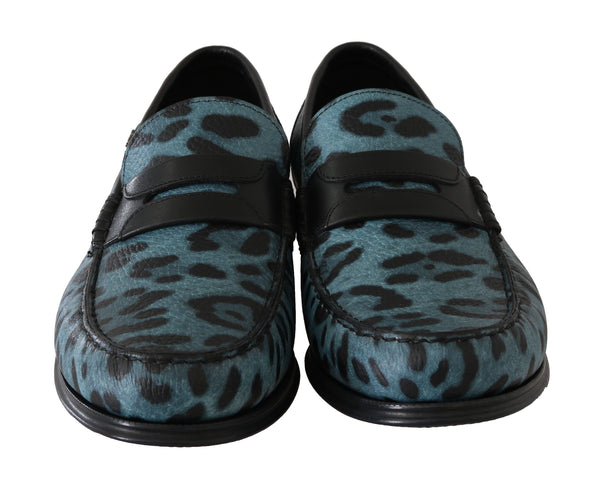 Blue Leopard Moccasins Leather Loafers