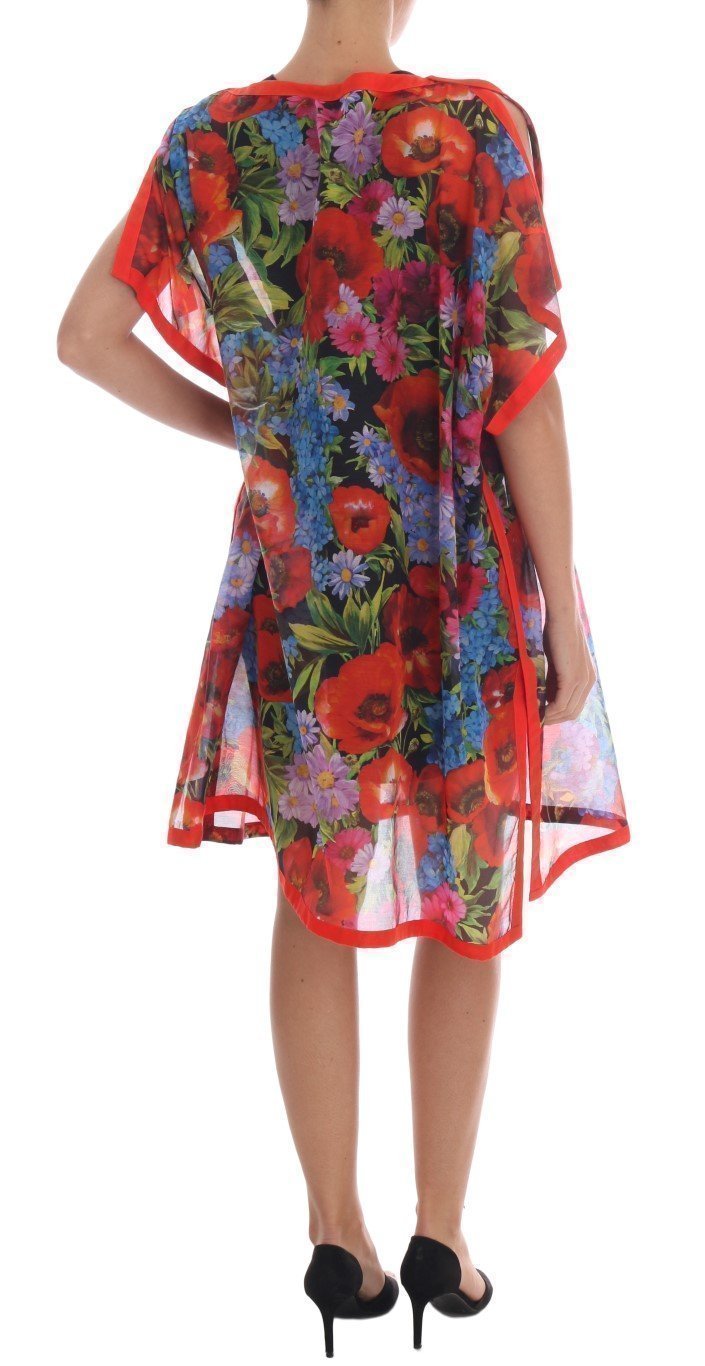 Multicolor Floral Silk Poncho Dress