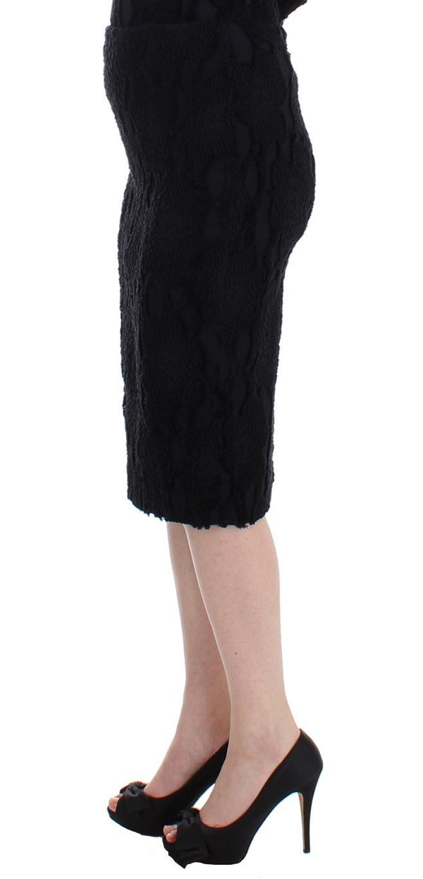 Black Silk Straight Knee-length Pencil Skirt