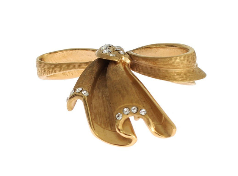 Gold Bow Crystal Stones Brooch Pin