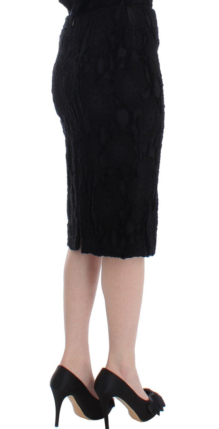 Black Silk Straight Knee-length Pencil Skirt