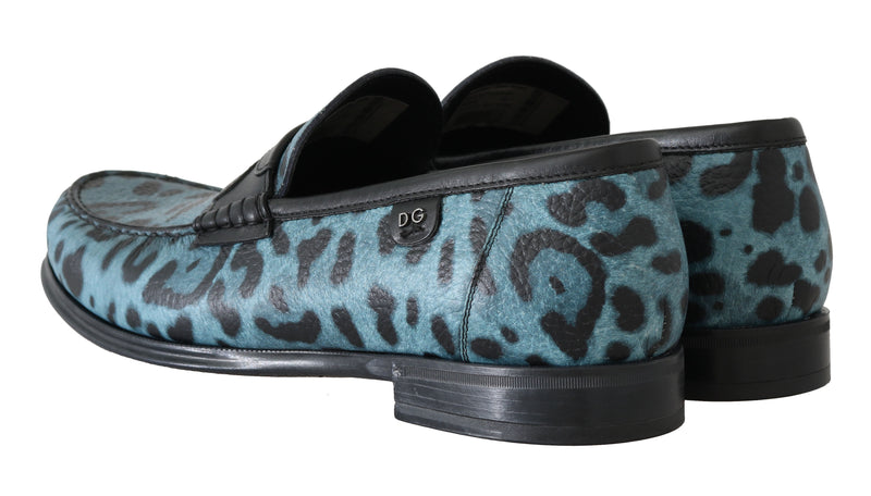 Blue Leopard Moccasins Leather Loafers