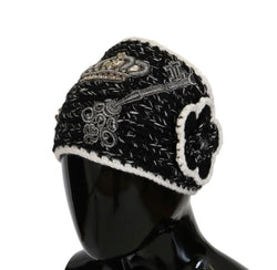 Black Cashmere Crystal SICILY Bandana Beanie