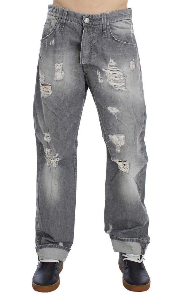 Gray Wash Denim Cotton Baggy Fit Jeans