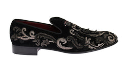 Black Crown Bee Embroidered Velvet Shoes