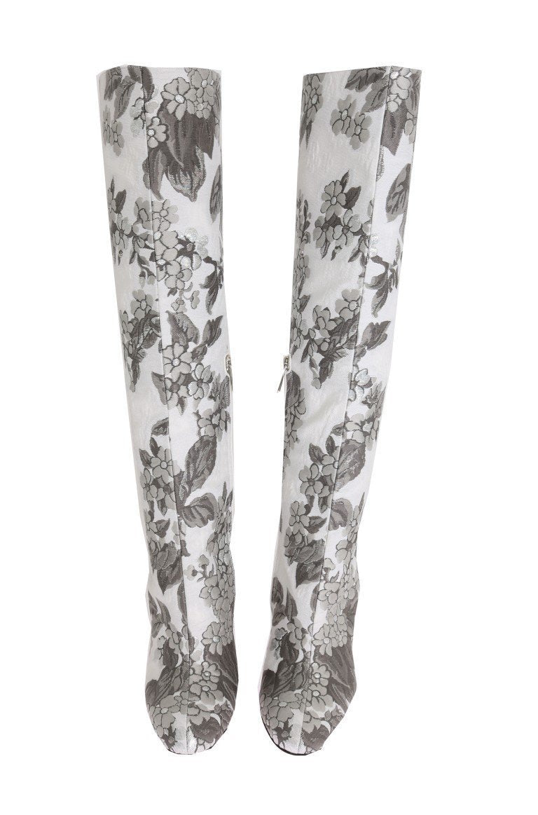 White Silver Jacquard Crystal Boots