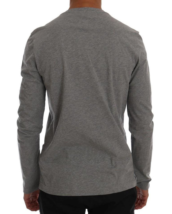 Gray Cotton Crewneck Print Slim Fit Sweater