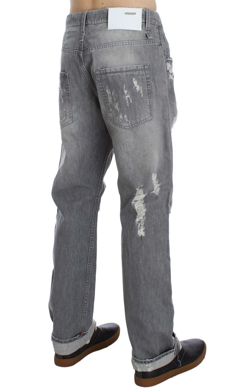 Gray Wash Denim Cotton Baggy Fit Jeans