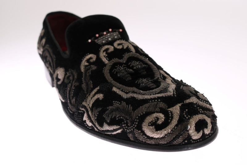 Black Crown Bee Embroidered Velvet Shoes