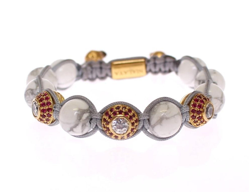 Howlite Clear Red CZ 18K Gold 925 Silver Bracelet