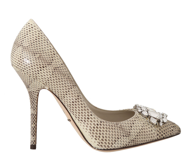 Beige Snakeskin Ayers Crystal Pumps