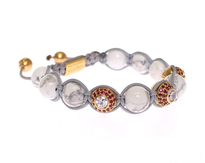 Howlite Clear Red CZ 18K Gold 925 Silver Bracelet