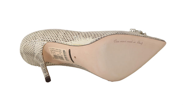 Beige Snakeskin Ayers Crystal Pumps