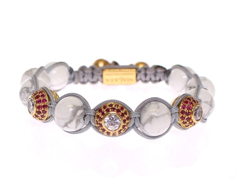 Howlite Clear Red CZ 18K Gold 925 Silver Bracelet