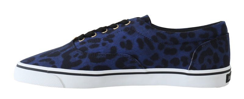Blue Black Leopard Print Canvas Sneakers