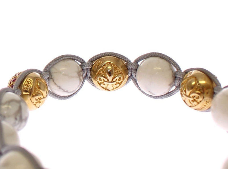 Howlite Clear Red CZ 18K Gold 925 Silver Bracelet